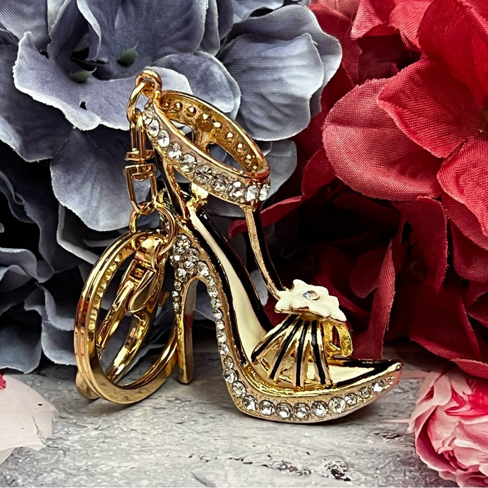 Stunning Gold & Silver Crystal High Heel Shoe Keychain Charm - Picture 3 of 16